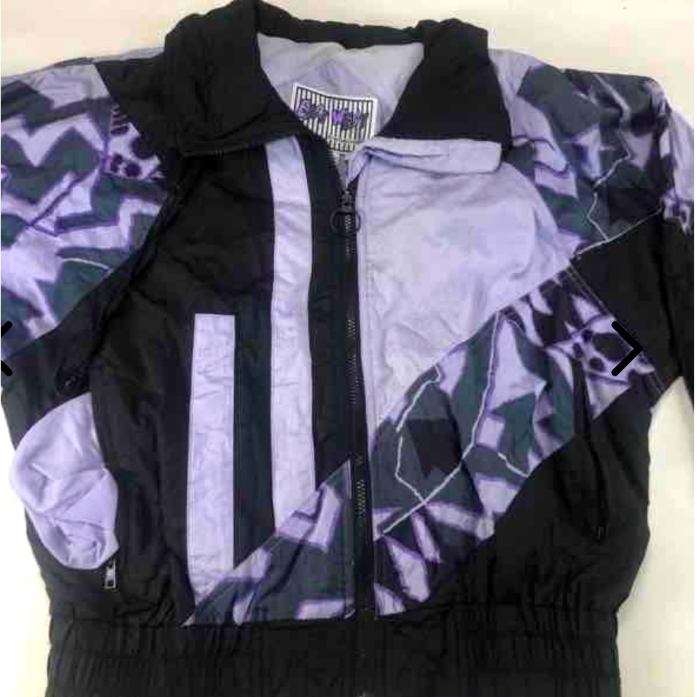 Vintage 80s East West Abstract Colorblock Lavender & Black Windbreaker Jacket